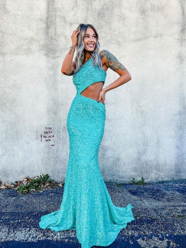 One Shoulder Velvet Sequin Sleeveless Prom Dresses Edinburgh