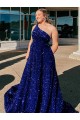 One Shoulder Velvet Sequin Sleeveless Royal Blue Prom Dress / Evening Gown Edinburgh