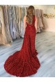 One Shoulder Velvet Sequin Sleeveless Court Train Burgundy Prom Dress Edinburgh