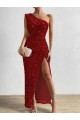 One Shoulder Velvet Sequin Sleeveless Red Prom Dress / Evening Dress Edinburgh
