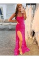 Spaghetti Straps Velvet Sequin Sleeveless Fuchsia Prom Dress / Evening Gown Edinburgh