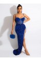 Spaghetti Straps Velvet Sequin Sleeveless Royal Blue Evening Dress Edinburgh