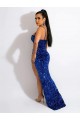 Spaghetti Straps Velvet Sequin Sleeveless Royal Blue Evening Dress Edinburgh