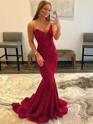Sweetheart Velvet Sequin Sleeveless Sweep Train Burgundy Prom Dress Edinburgh