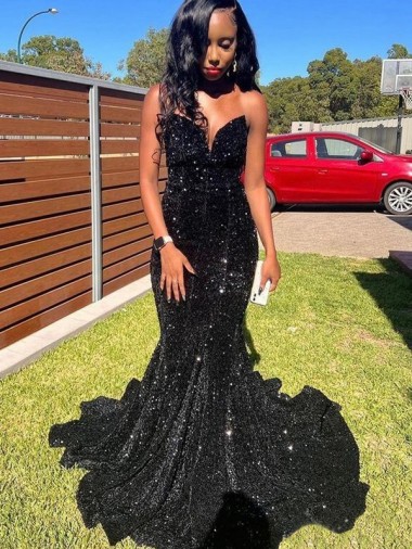 Sweetheart Velvet Sequin Sleeveless Black Prom Dress Edinburgh