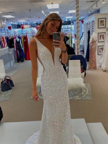V-Neck Velvet Sequin Sleeveless Prom Dresses Edinburgh