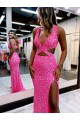 V-Neck Velvet Sequin Sleeveless Long Sweep Train Evening Dress Edinburgh