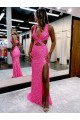 V-Neck Velvet Sequin Sleeveless Long Sweep Train Evening Dress Edinburgh