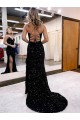 V-Neck Velvet Sequin Sleeveless Royal Blue Evening Dress Edinburgh