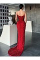 V-Neck Velvet Sequin Sleeveless Red Evening Gown / Prom Dress Edinburgh