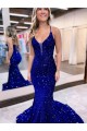 V-Neck Velvet Sequin Sleeveless Court Train Royal Blue Prom Dress Edinburgh