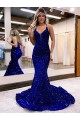 V-Neck Velvet Sequin Sleeveless Court Train Royal Blue Prom Dress Edinburgh