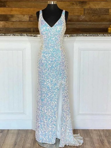 V-Neck Velvet Sequin Sleeveless Evening Gown / Prom Dress Edinburgh