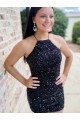 Halter Neck Velvet Sequin Sleeveless Black Prom Dress Edinburgh