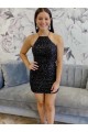 Halter Neck Velvet Sequin Sleeveless Black Prom Dress Edinburgh