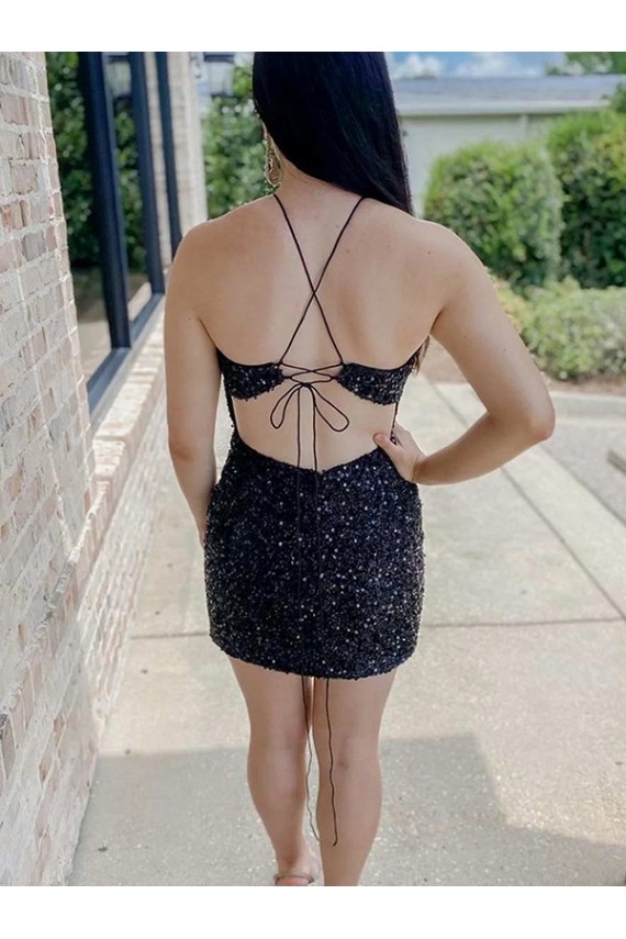 Halter Neck Velvet Sequin Sleeveless Black Prom Dress Edinburgh