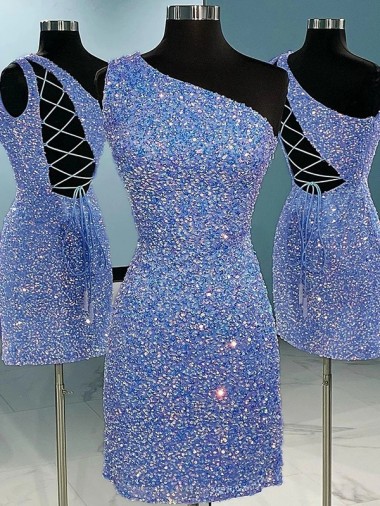 One Shoulder Velvet Sequin Sleeveless Prom Dress Edinburgh