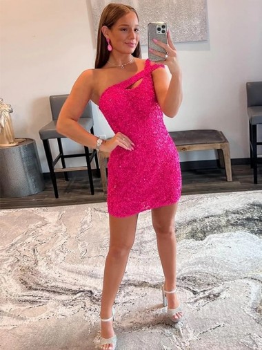 One Shoulder Velvet Sequin Sleeveless Fuchsia Prom Dresses Edinburgh