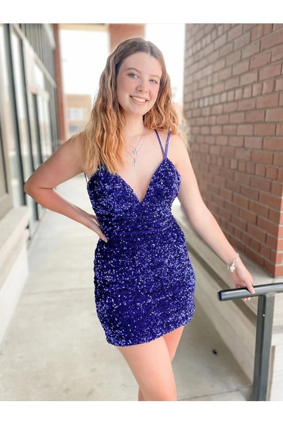 V-Neck Velvet Sequin Sleeveless Cocktail Dress / Prom Dress Edinburgh