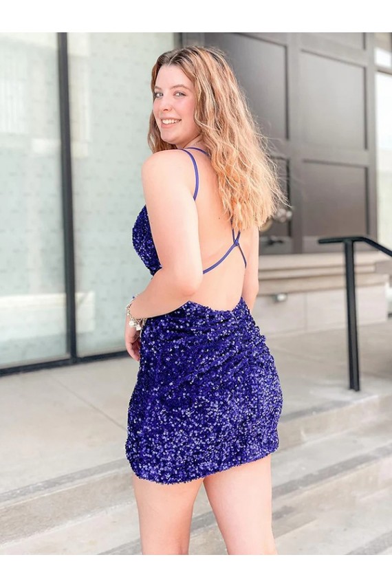 V-Neck Velvet Sequin Sleeveless Cocktail Dress / Prom Dress Edinburgh