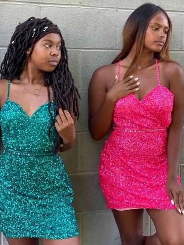 V-Neck Velvet Sequin Sleeveless Dark Green Prom Dress Edinburgh
