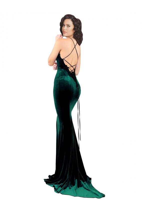 High Neck Stretch Velvet Sleeveless Low Back Dark Green Formal Evening Gown / Prom Dress / Bridesmaid Dress Edinburgh