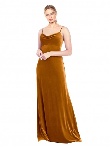Spaghetti Straps Stretch Velvet Sleeveless Gold Prom Dress / Bridesmaid Dress Edinburgh