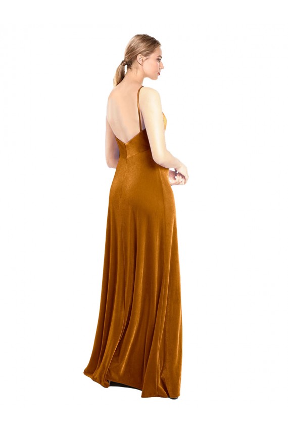 Spaghetti Straps Stretch Velvet Sleeveless Gold Prom Dress / Bridesmaid Dress Edinburgh