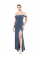Off the Shoulder Stretch Velvet Sleeveless Dusty Blue Prom Dress / Bridesmaid Dress Edinburgh