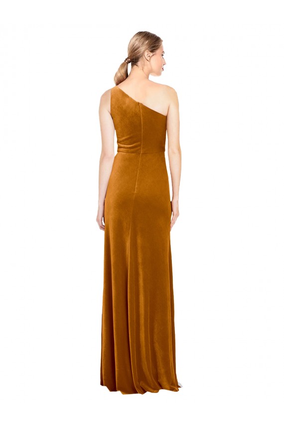 One Shoulder Stretch Velvet Sleeveless Gold Formal Evening Gown / Prom Dress / Bridesmaid Dress Edinburgh