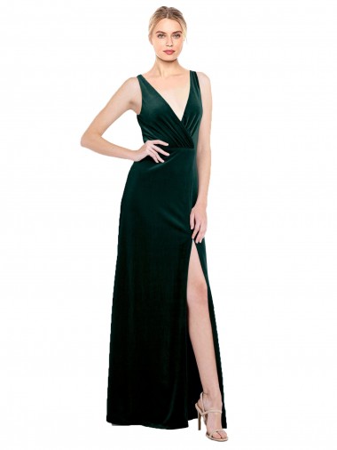 V-Neck Stretch Velvet Sleeveless V-Back Dark Green Black Tie Evening Dress / Prom Dress / Bridesmaid Dress Edinburgh