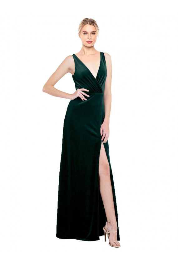 V-Neck Stretch Velvet Sleeveless V-Back Dark Green Black Tie Evening Dress / Prom Dress / Bridesmaid Dress Edinburgh