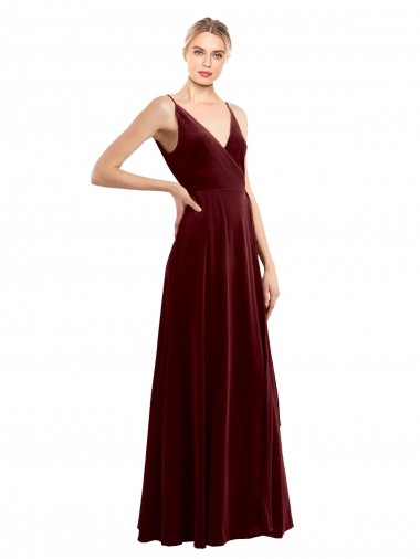 V-Neck Stretch Velvet Sleeveless V-Back Burgundy Bridesmaid Dress / Evening Dress Edinburgh