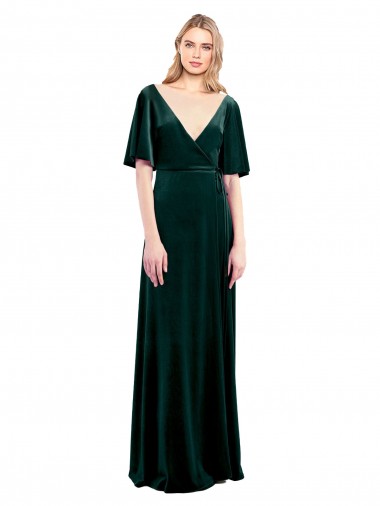 V-Neck Stretch Velvet Flutter Sleeves V-Back Dark Green Prom Dress / Bridesmaid Dress Edinburgh