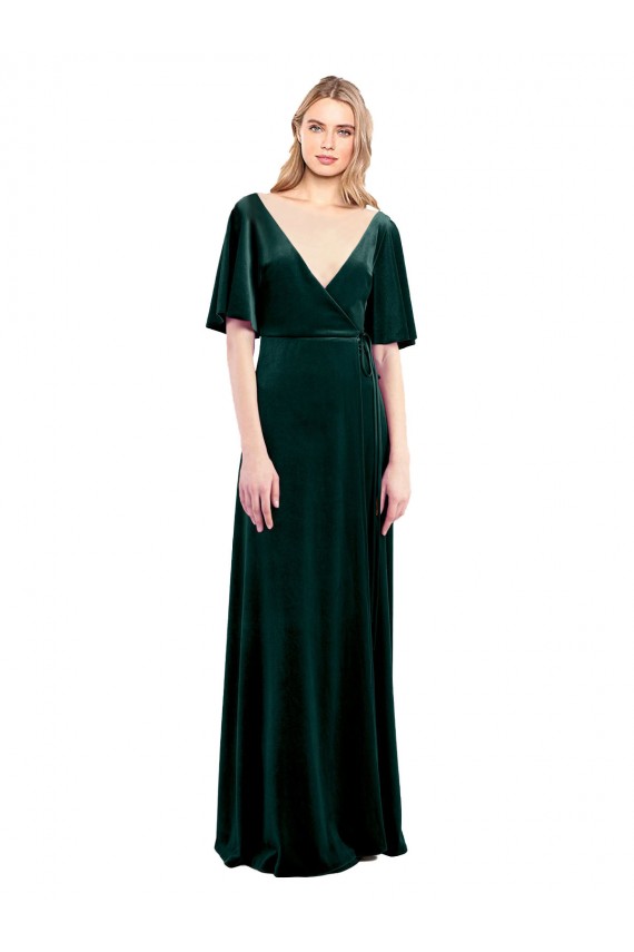 V-Neck Stretch Velvet Flutter Sleeves V-Back Dark Green Prom Dress / Bridesmaid Dress Edinburgh