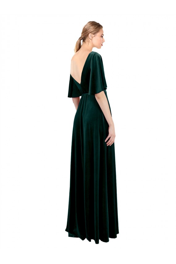 V-Neck Stretch Velvet Flutter Sleeves V-Back Dark Green Prom Dress / Bridesmaid Dress Edinburgh