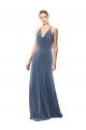 Spaghetti Straps Stretch Velvet Sleeveless Keyhole Back Dusty Blue Prom Dress / Bridesmaid Dress Edinburgh