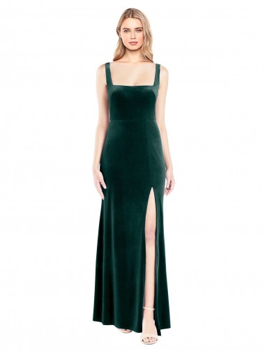 Square Neck Stretch Velvet Sleeveless Dark Green Prom Dress / Bridesmaid Dress Edinburgh