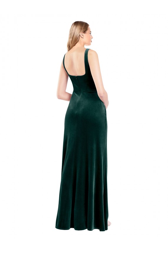 Square Neck Stretch Velvet Sleeveless Dark Green Prom Dress / Bridesmaid Dress Edinburgh