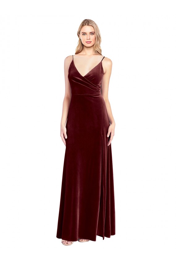 V-Neck Stretch Velvet Sleeveless V-Back Burgundy Black Tie Prom Dress / Bridesmaid Dress Edinburgh