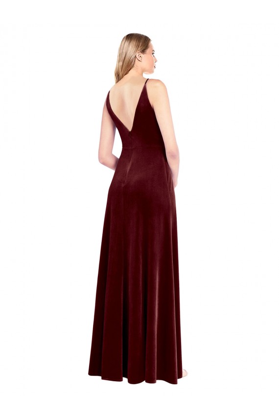 V-Neck Stretch Velvet Sleeveless V-Back Burgundy Black Tie Prom Dress / Bridesmaid Dress Edinburgh