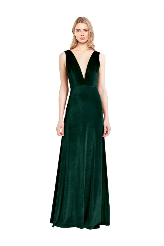 V-Neck Stretch Velvet Sleeveless V-Back Dark Green Bridesmaid Dress / Formal Dress Edinburgh