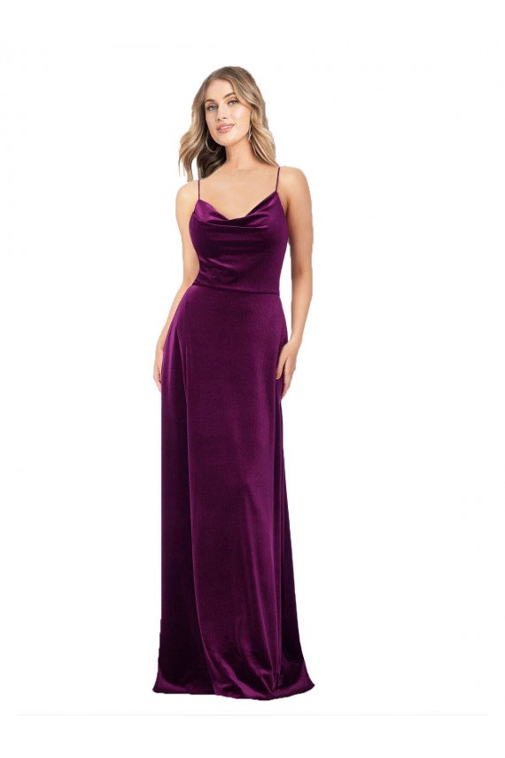Scoop Neck Stretch Velvet Sleeveless Criss Cross Back Grape Formal Evening Gown / Prom Dress / Bridesmaid Dress Edinburgh