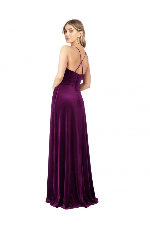 Scoop Neck Stretch Velvet Sleeveless Criss Cross Back Grape Formal Evening Gown / Prom Dress / Bridesmaid Dress Edinburgh