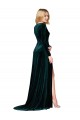 V-Neck Stretch Velvet Long Sleeves Dark Green Black Tie Evening Gown / Prom Dress / Bridesmaid Dress Edinburgh