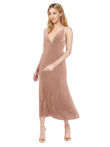 V-Neck Stretch Velvet Sleeveless V-Back Pink Prom Dress / Bridesmaid Dress Edinburgh