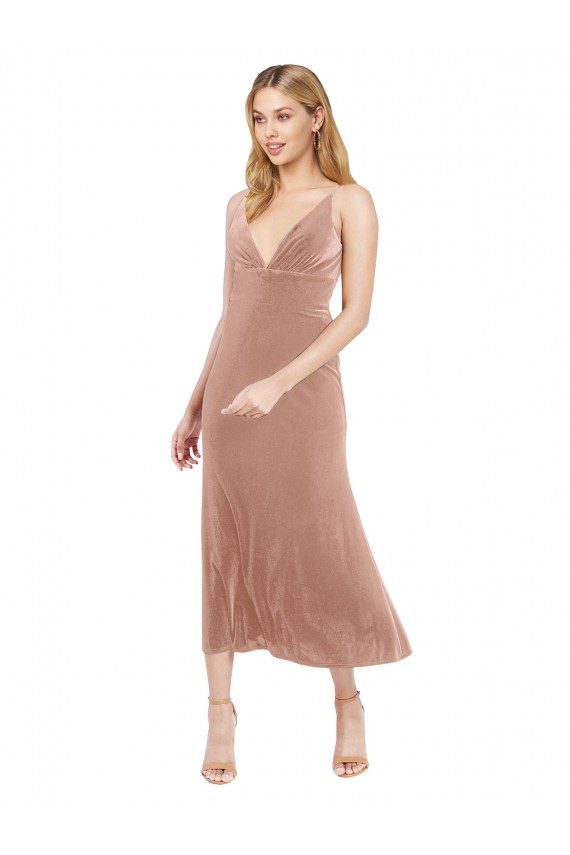 V-Neck Stretch Velvet Sleeveless V-Back Pink Prom Dress / Bridesmaid Dress Edinburgh