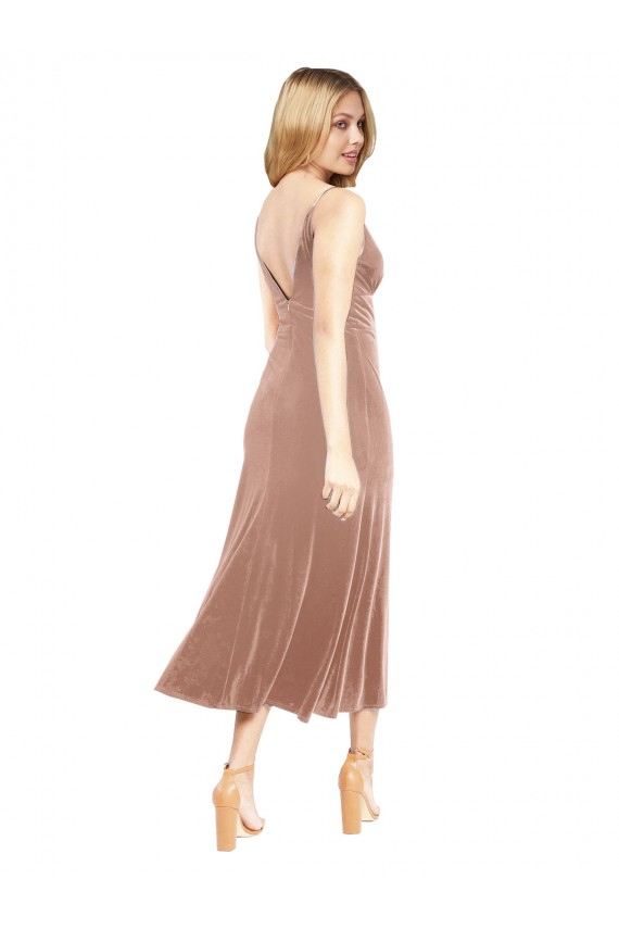 V-Neck Stretch Velvet Sleeveless V-Back Pink Prom Dress / Bridesmaid Dress Edinburgh
