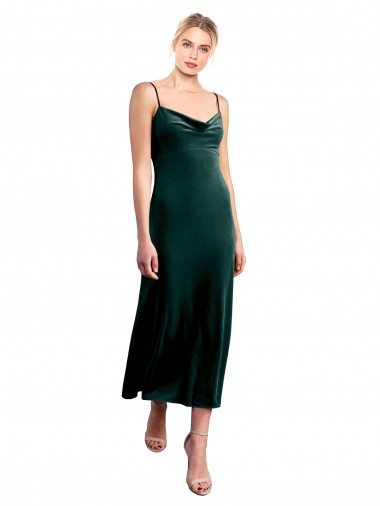Spaghetti Straps Stretch Velvet Sleeveless Low Back Dark Green Prom Dress / Bridesmaid Dress Edinburgh