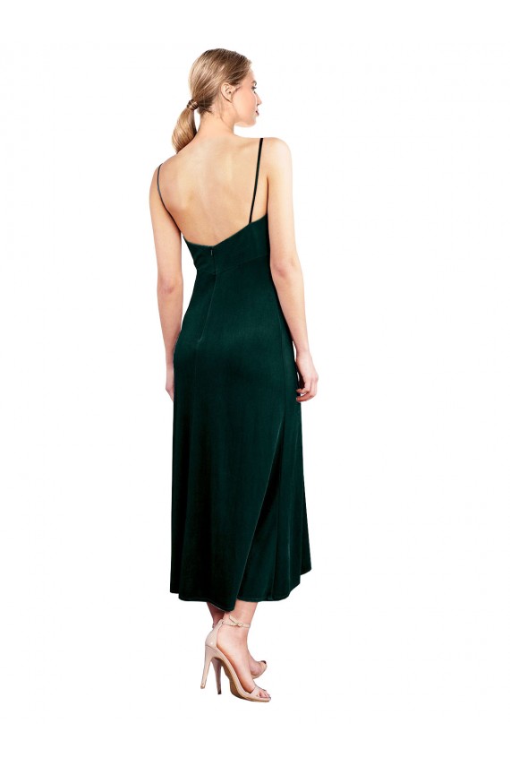 Spaghetti Straps Stretch Velvet Sleeveless Low Back Dark Green Prom Dress / Bridesmaid Dress Edinburgh